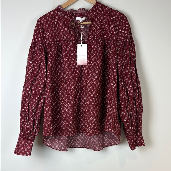 Whistles Red and White Sleeve Blouse with Tie Front Size 14 NWT - Picture 1 of 8